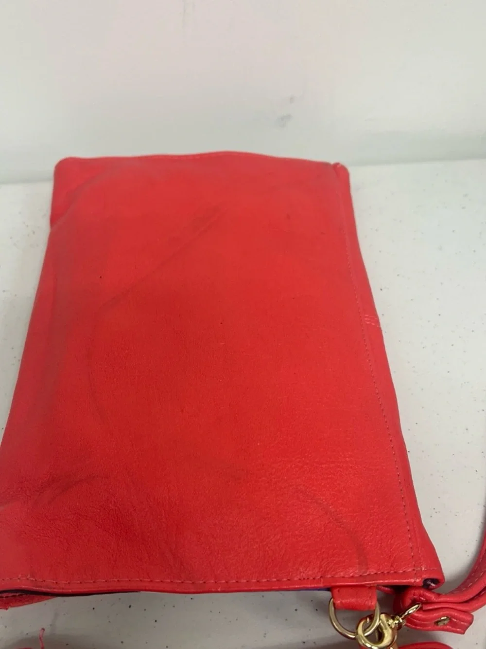 Red Leather Foldover Clutch with Gold Turn-Lock